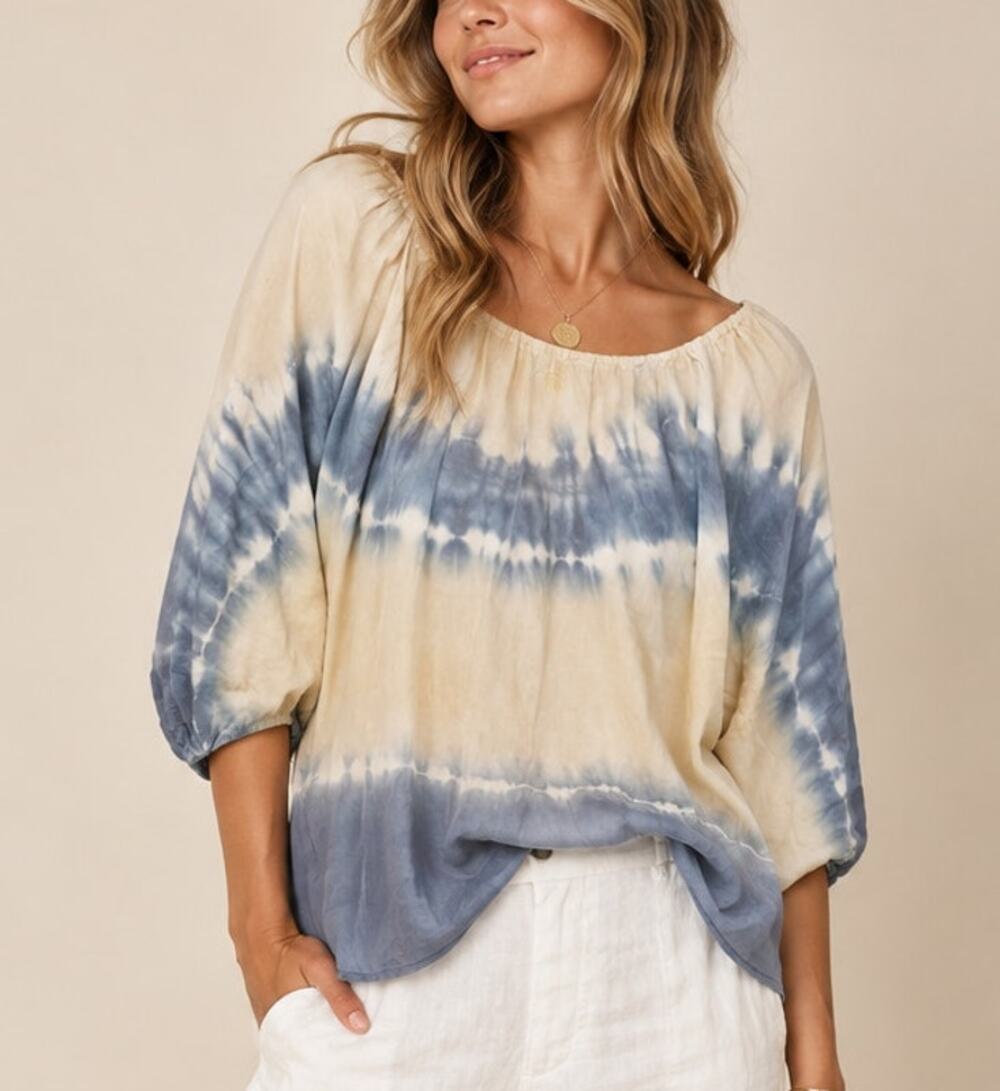 Club Monaco Womens 100% Silk Tie Dye Top Oversized S Boho Earthy Indie Hippie